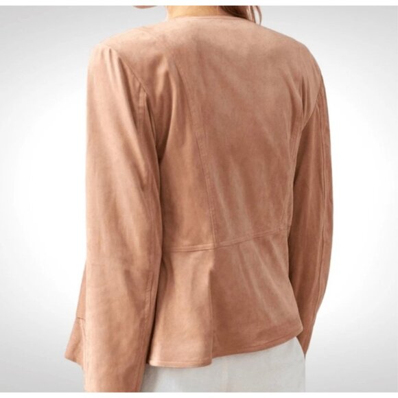 Anthropologie Hutch Open Front Waterfall Jacket In Vegan Suede Size S Neutral - Picture 2 of 9